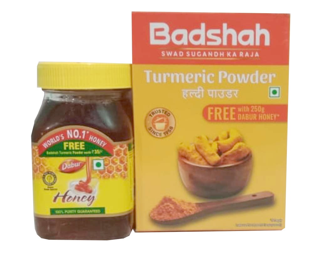 Dabur Pure Honey, 250 g Bottle+Badshah Turmeric